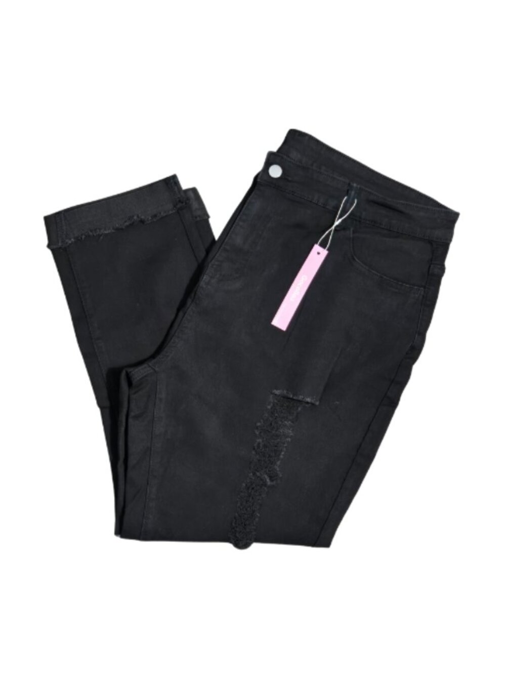 NWT | Black High-Waist Distressed Jeans | Frayed Hem | Size 20W